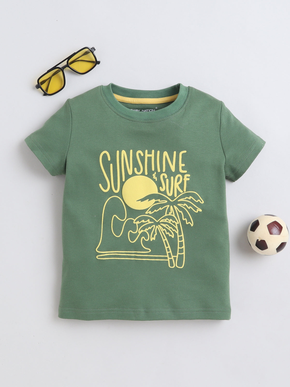 Baby Nation Cotton Knit Half Sleeves Sunshine Printed T-Shirt - Green