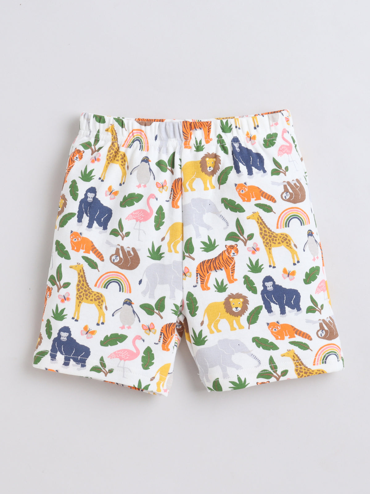 Baby Nation Cotton Knit Half Sleeves Wild Animals Printed Coordinating Shorts Set - White
