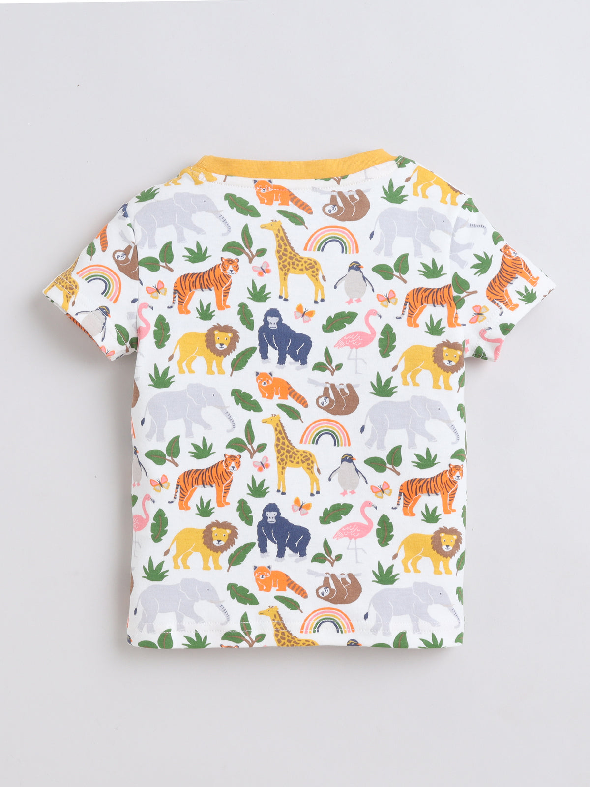 Baby Nation Cotton Knit Half Sleeves Wild Animals Printed Coordinating Shorts Set - White