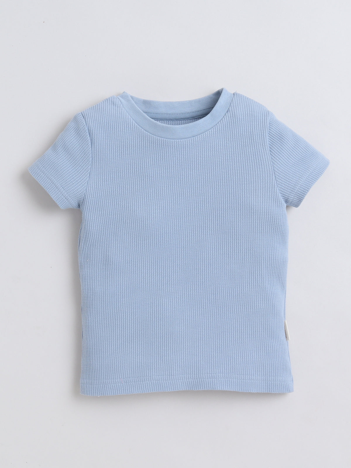 Baby Nation Cotton Knit Half Sleeves Blue Waffle Solid Coordinating Shorts Set - Blue