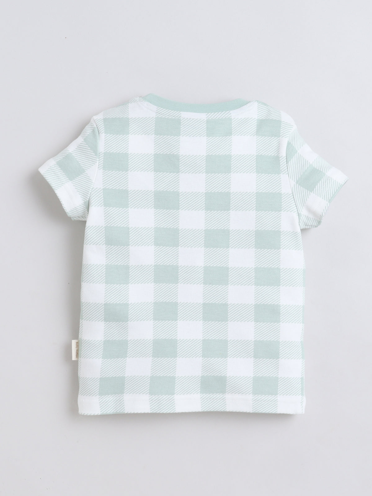 Baby Nation Cotton Knit Half Sleeves Checks Printed Coordinating Shorts Set - Light Grey