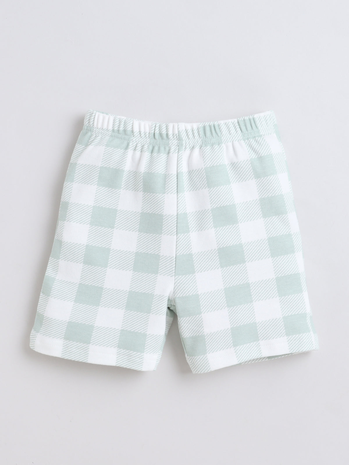 Baby Nation Cotton Knit Half Sleeves Checks Printed Coordinating Shorts Set - Light Grey