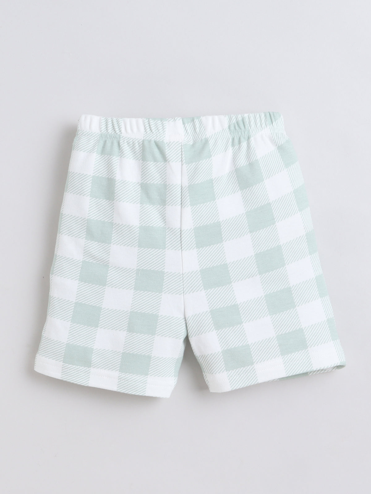 Baby Nation Cotton Knit Half Sleeves Checks Printed Coordinating Shorts Set - Light Grey