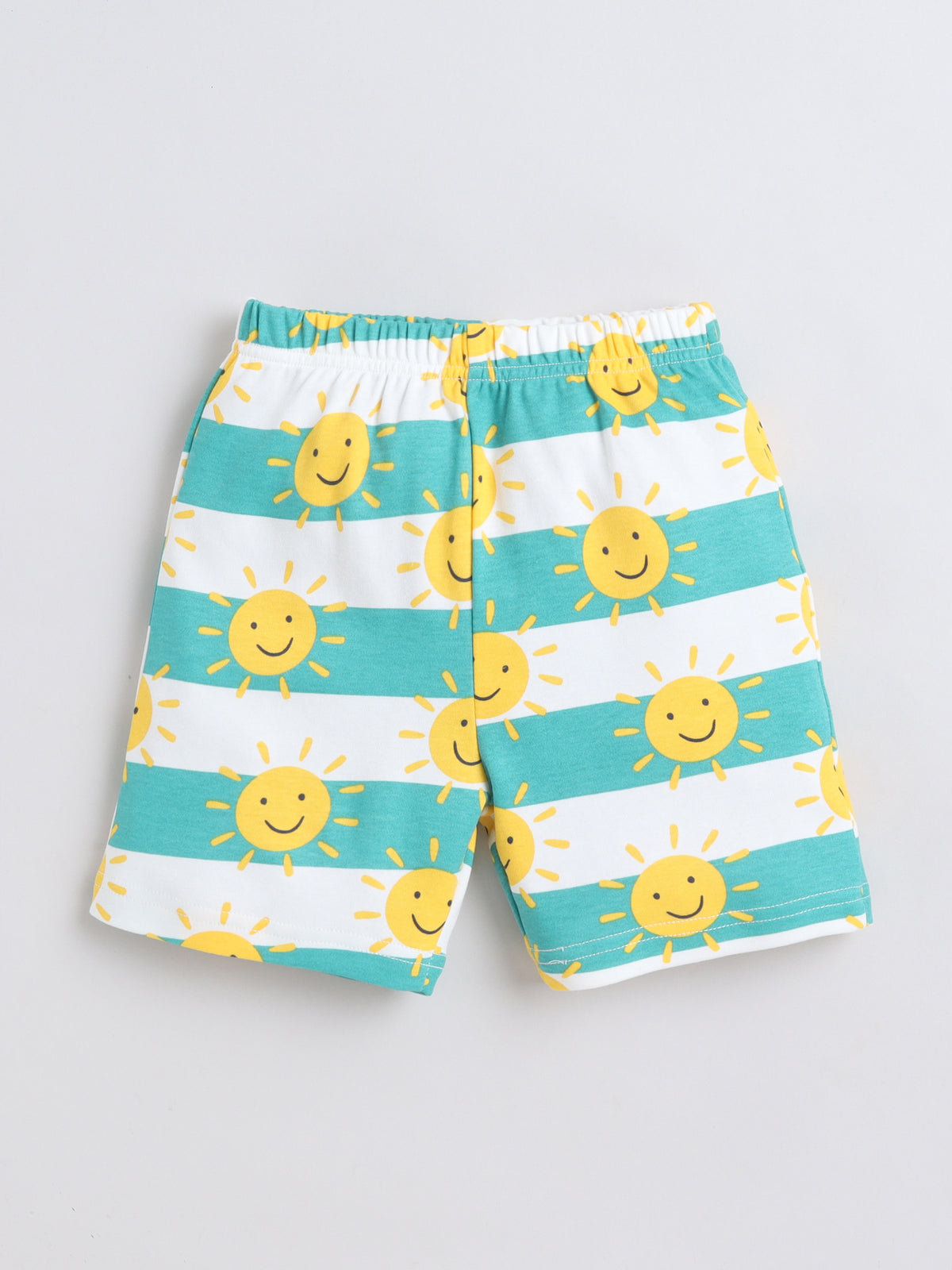 Baby Nation Cotton Knit Half Sleeves Sun Printed Coordinating Shorts Set - Green
