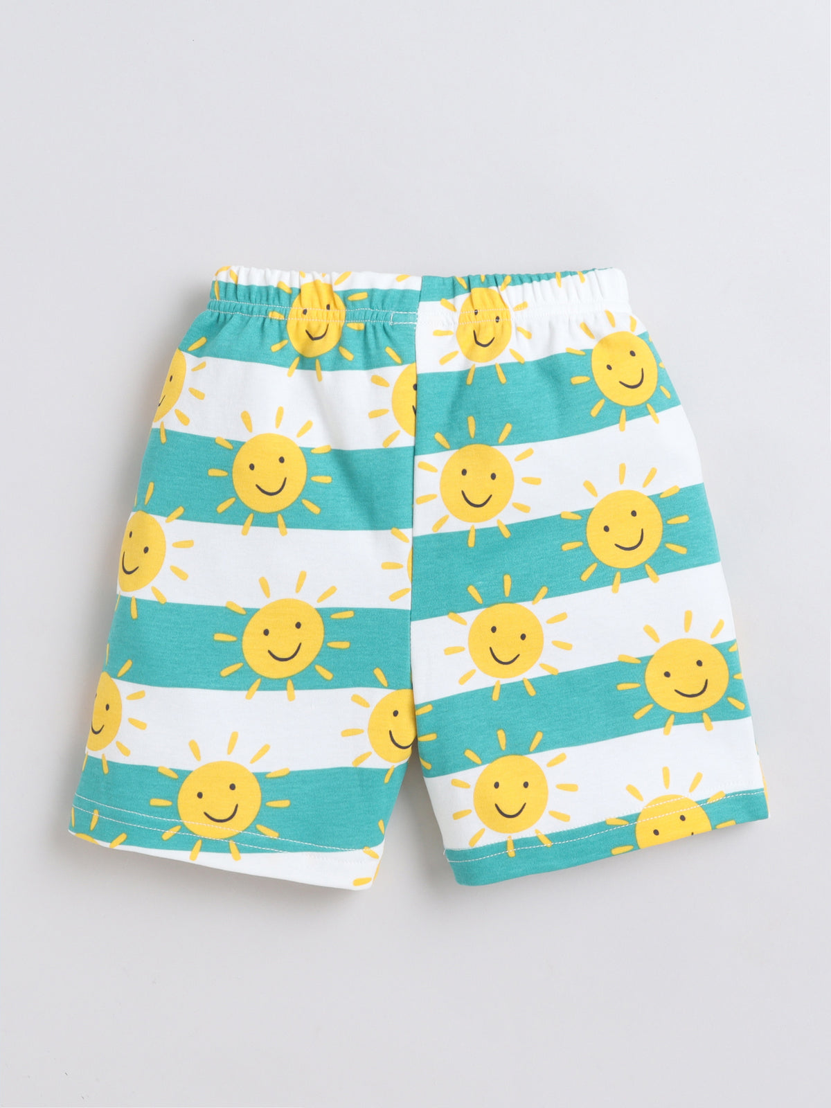 Baby Nation Cotton Knit Half Sleeves Sun Printed Coordinating Shorts Set - Green