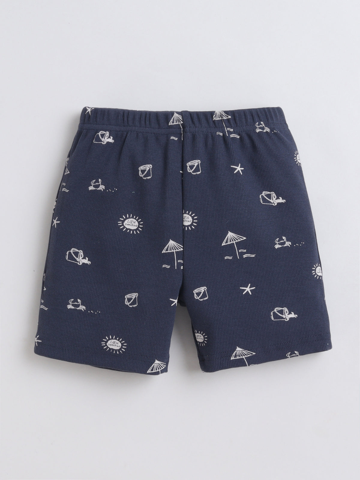 Baby Nation Cotton Knit Half Sleeves Beach Theme Printed Coordinating Shorts Set - Navy