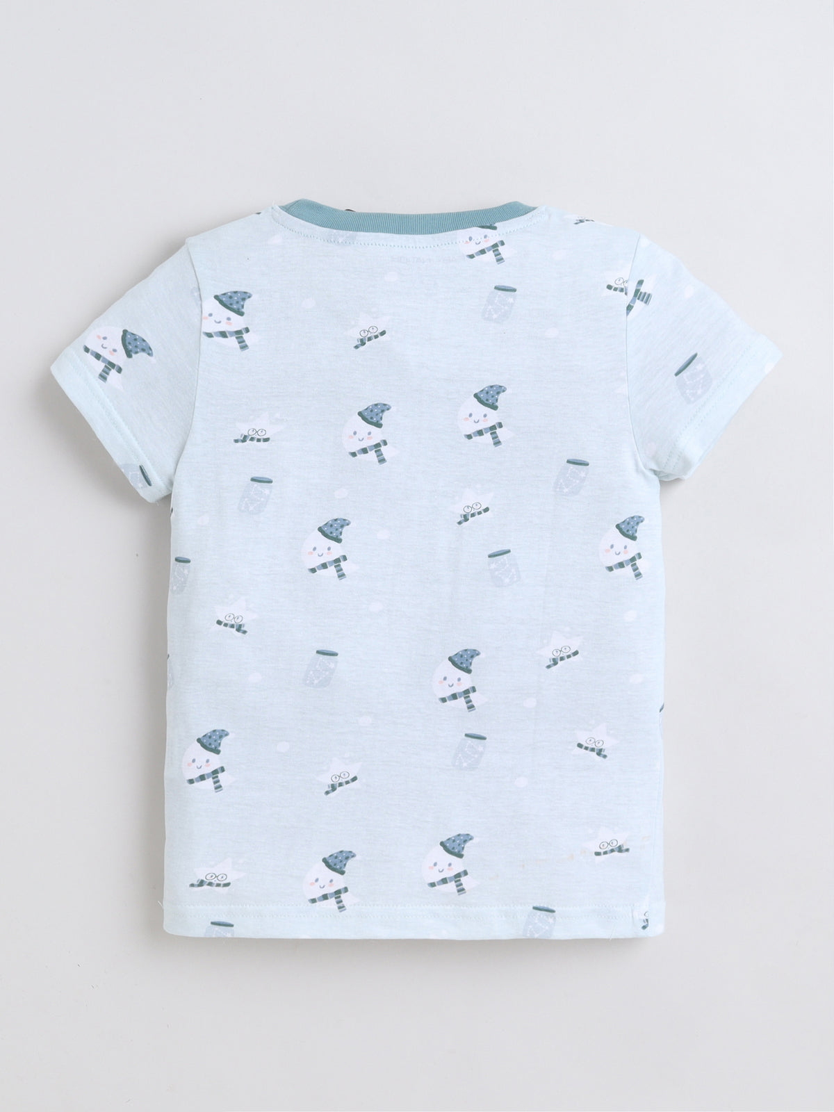 Baby Nation Cotton Knit Half Sleeves Baby Rat Printed Coordinating Shorts Set - Light Green