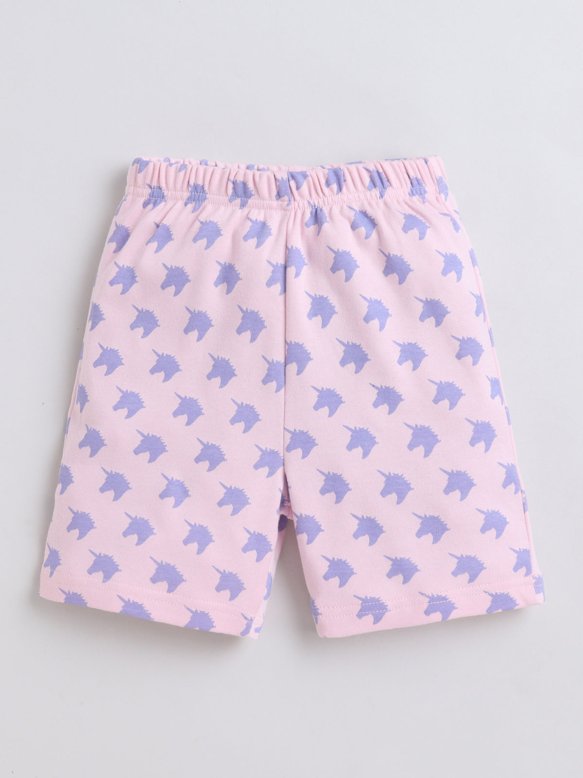 Baby Nation Cotton Knit Half Sleeves Unicorn Printed Coordinating Shorts Set - Baby Pink