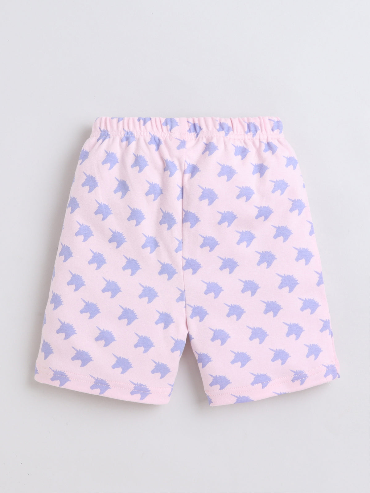 Baby Nation Cotton Knit Half Sleeves Unicorn Printed Coordinating Shorts Set - Baby Pink