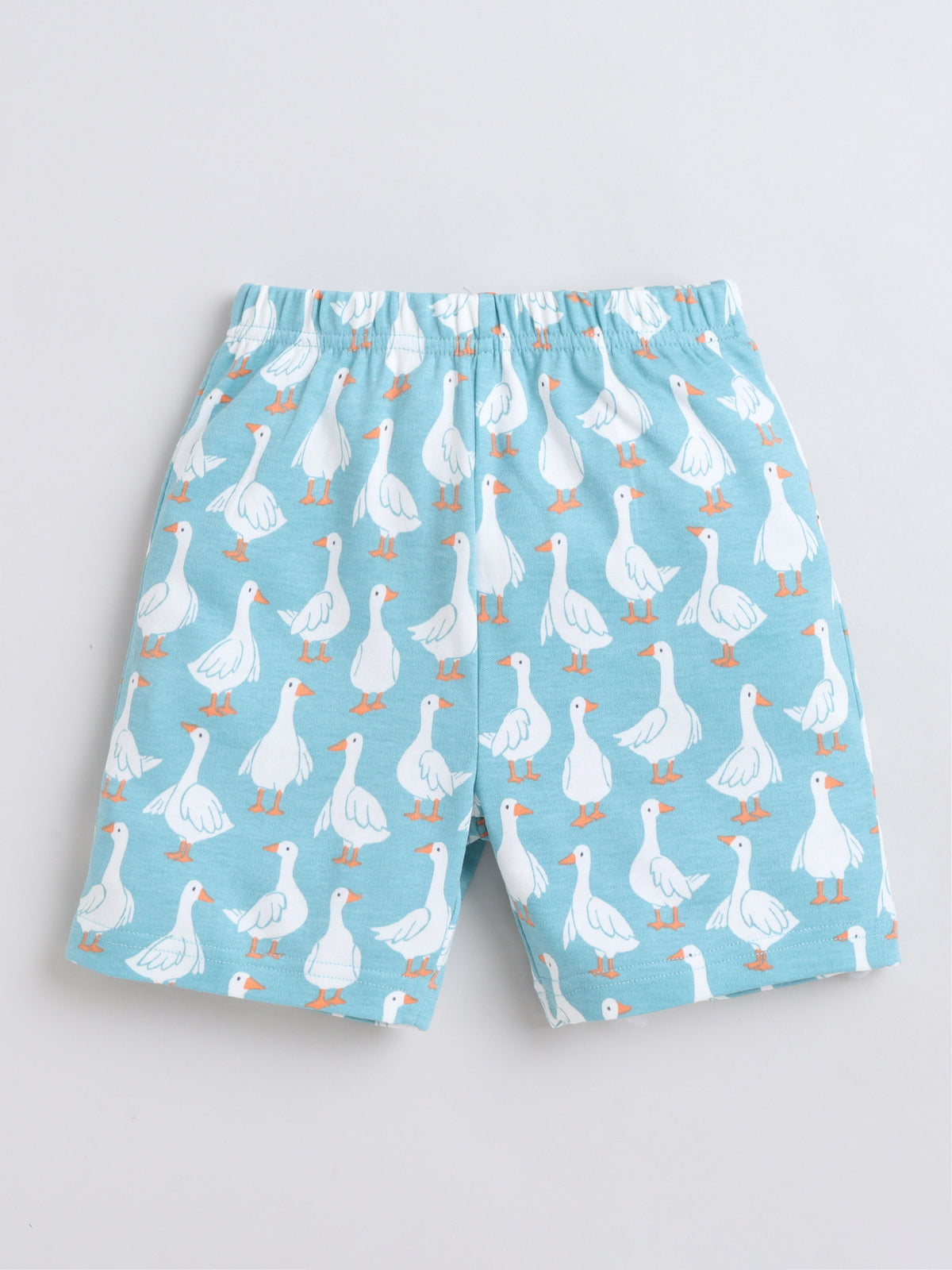 BABY NATION Cotton Knit Half Sleeves Duck Printed Coordinating Shorts Set - Blue