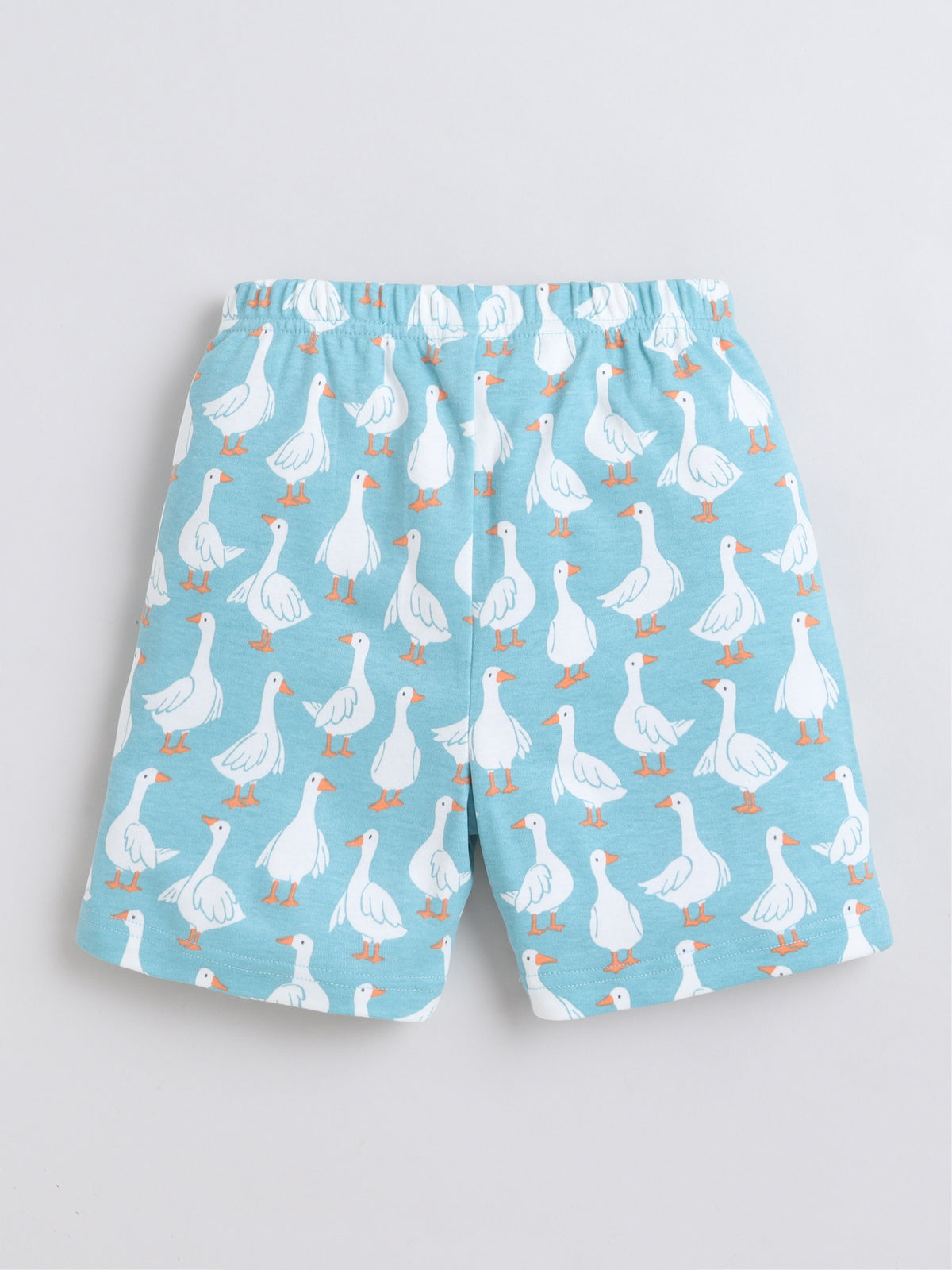 BABY NATION Cotton Knit Half Sleeves Duck Printed Coordinating Shorts Set - Blue