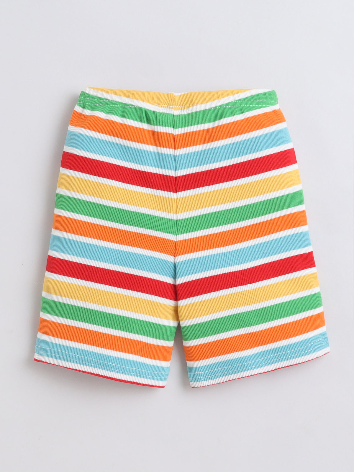 Baby Nation Cotton Knit Half Sleeves Rainbow Striped Coordinating Shorts Set - Multi Color