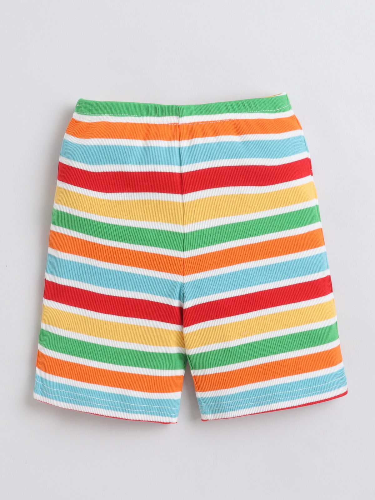 Baby Nation Cotton Knit Half Sleeves Rainbow Striped Coordinating Shorts Set - Multi Color