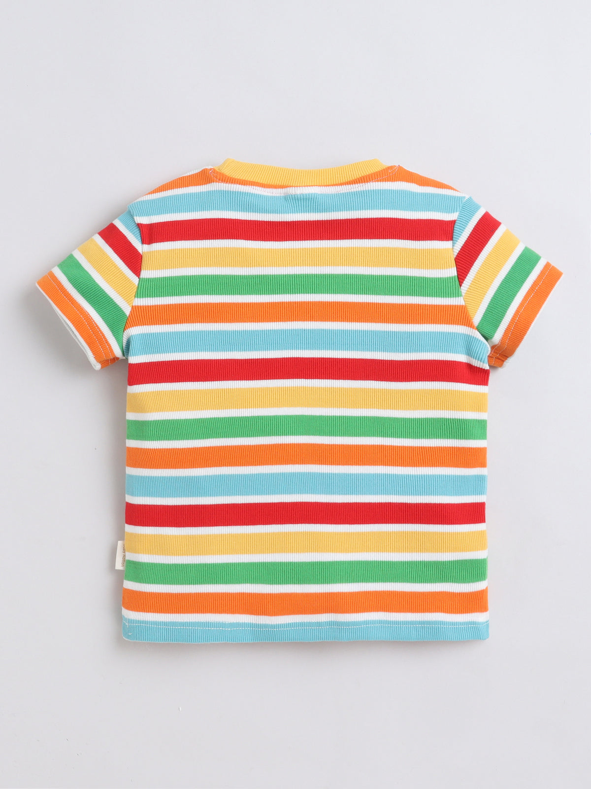 Baby Nation Cotton Knit Half Sleeves Rainbow Striped Coordinating Shorts Set - Multi Color
