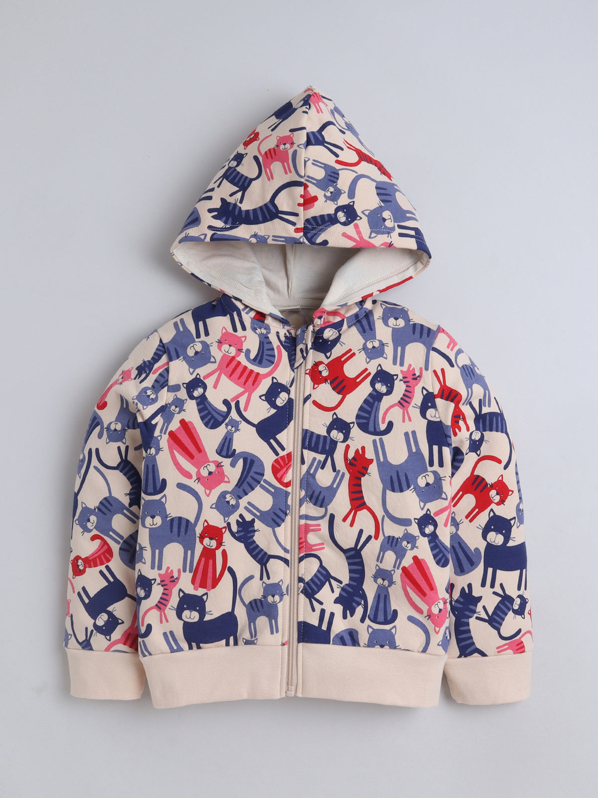 Unisex Printed Winter Hoodie – Cream Cat