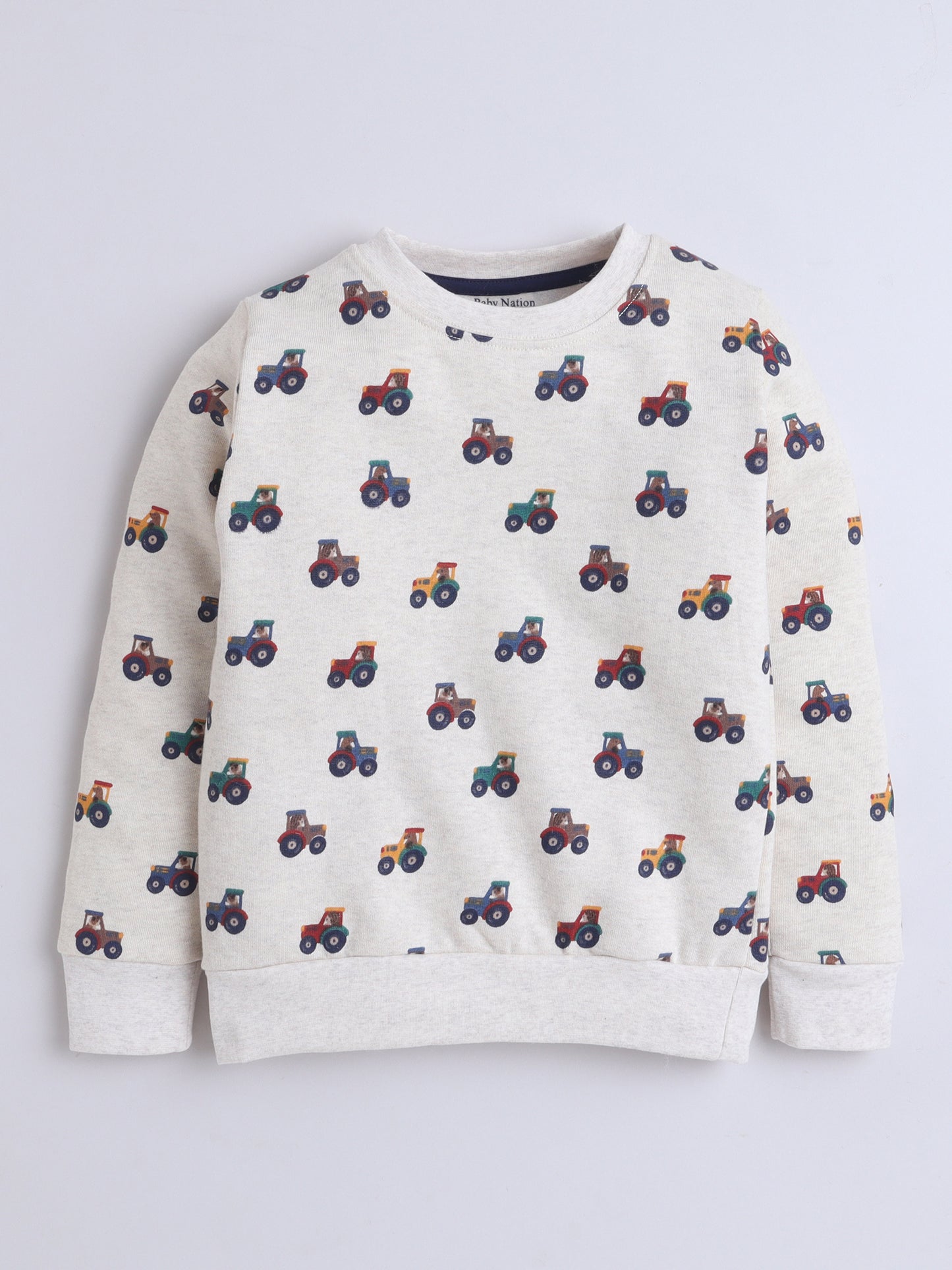 Unisex Kids Tractor Print Sweatshirt – Beige