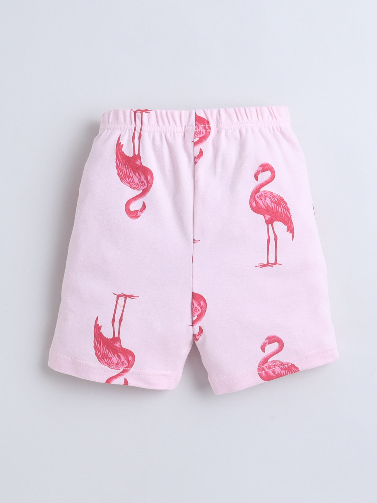 Baby Nation Cotton Knit Half Sleeves Flamingo Printed Coordination T-Shirt & Shorts Set - Pink