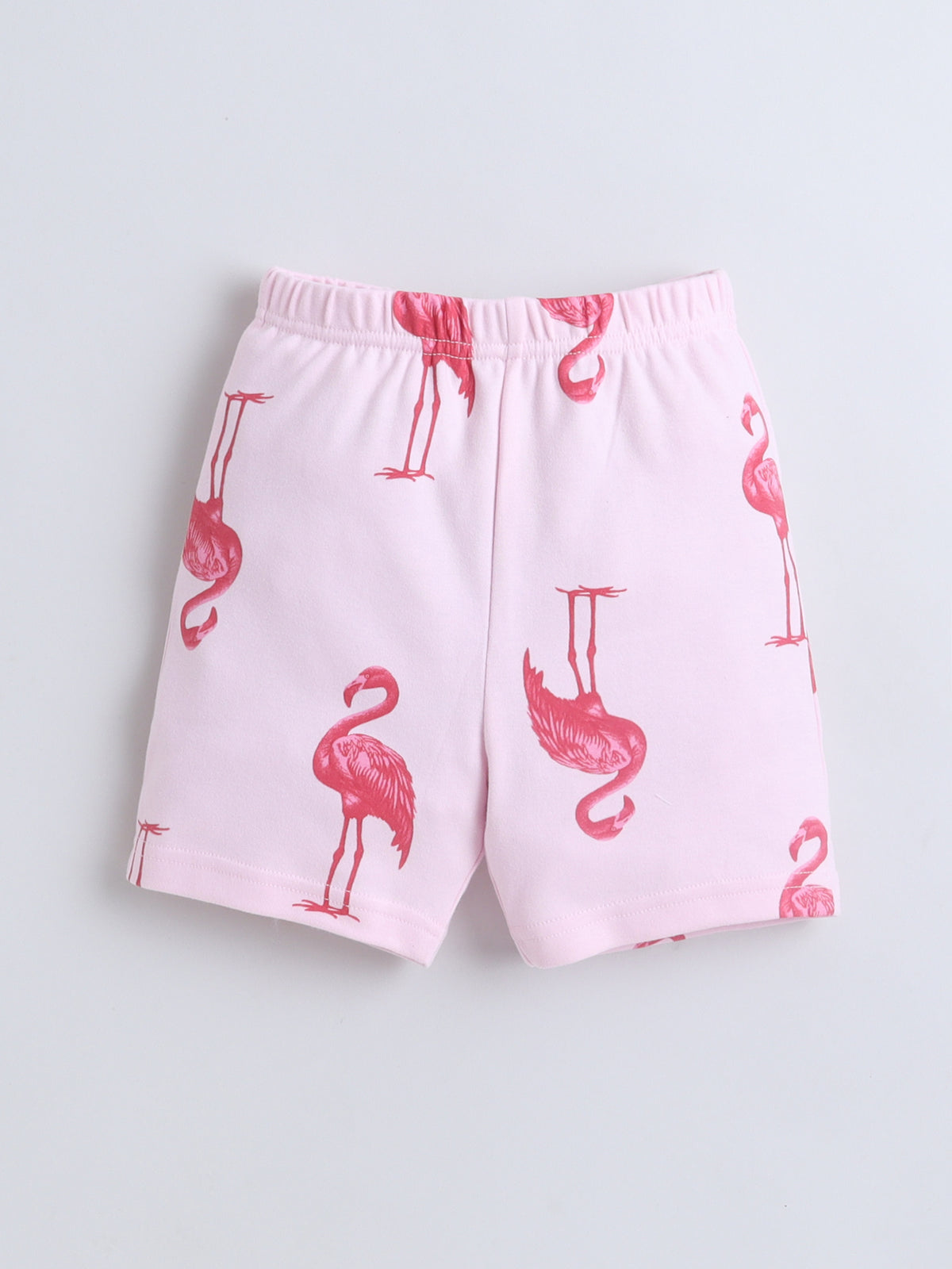 Baby Nation Cotton Knit Half Sleeves Flamingo Printed Coordination T-Shirt & Shorts Set - Pink