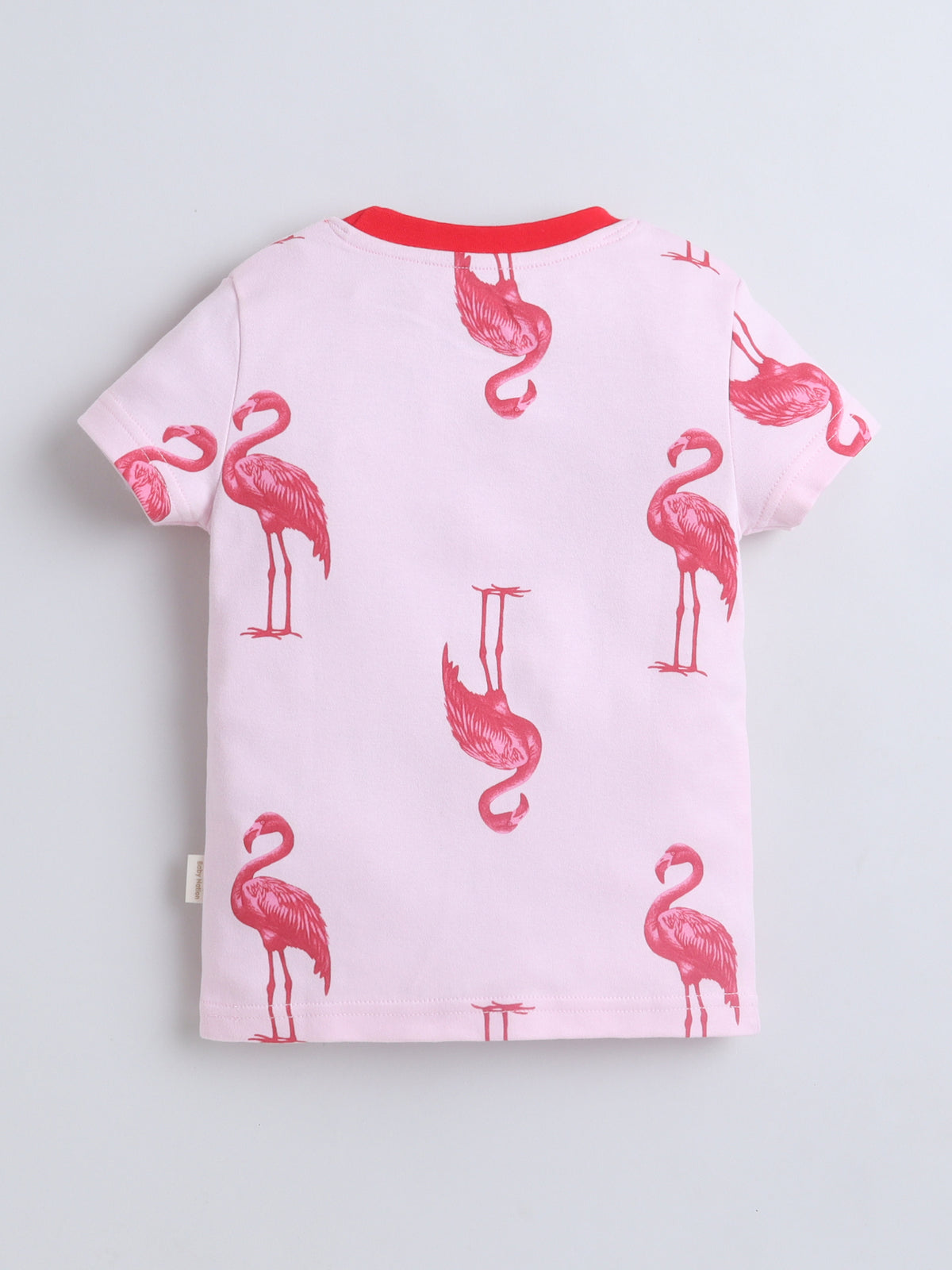Baby Nation Cotton Knit Half Sleeves Flamingo Printed Coordination T-Shirt & Shorts Set - Pink