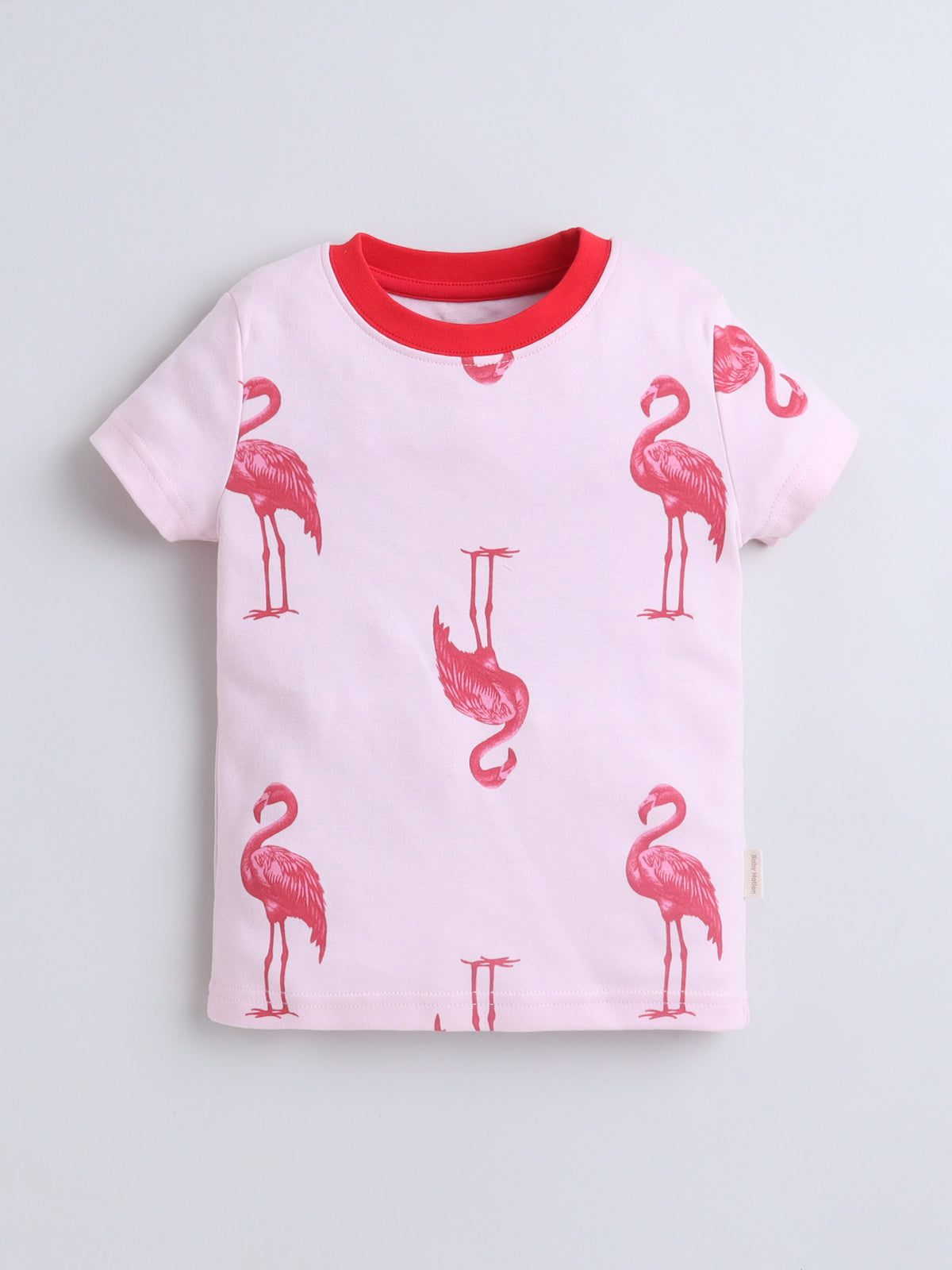Baby Nation Cotton Knit Half Sleeves Flamingo Printed Coordination T-Shirt & Shorts Set - Pink