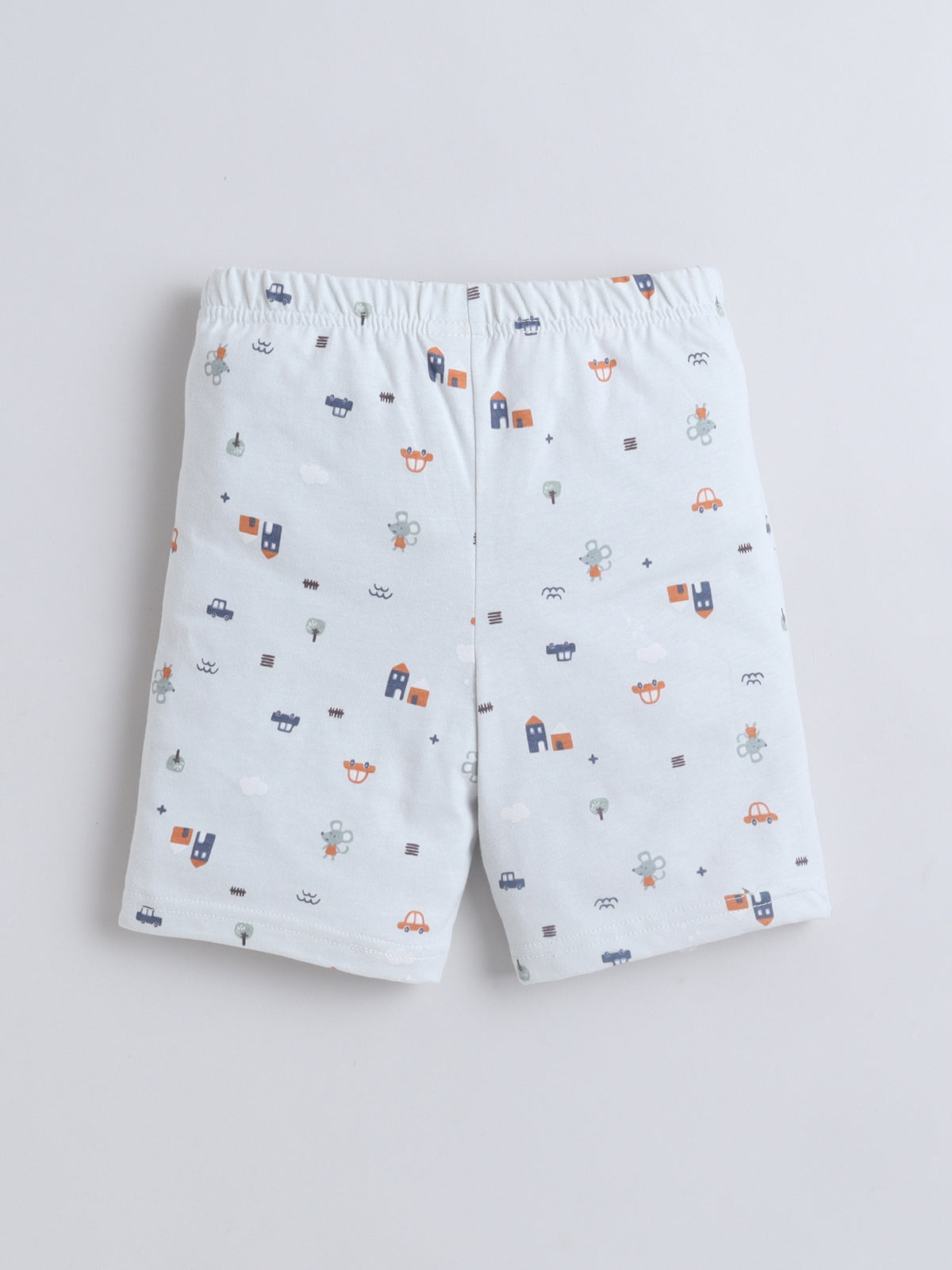 Baby Nation Boys White Printed T-Shirt and Shorts Set | Kids Cotton Co-ord Set with Vehicle Print