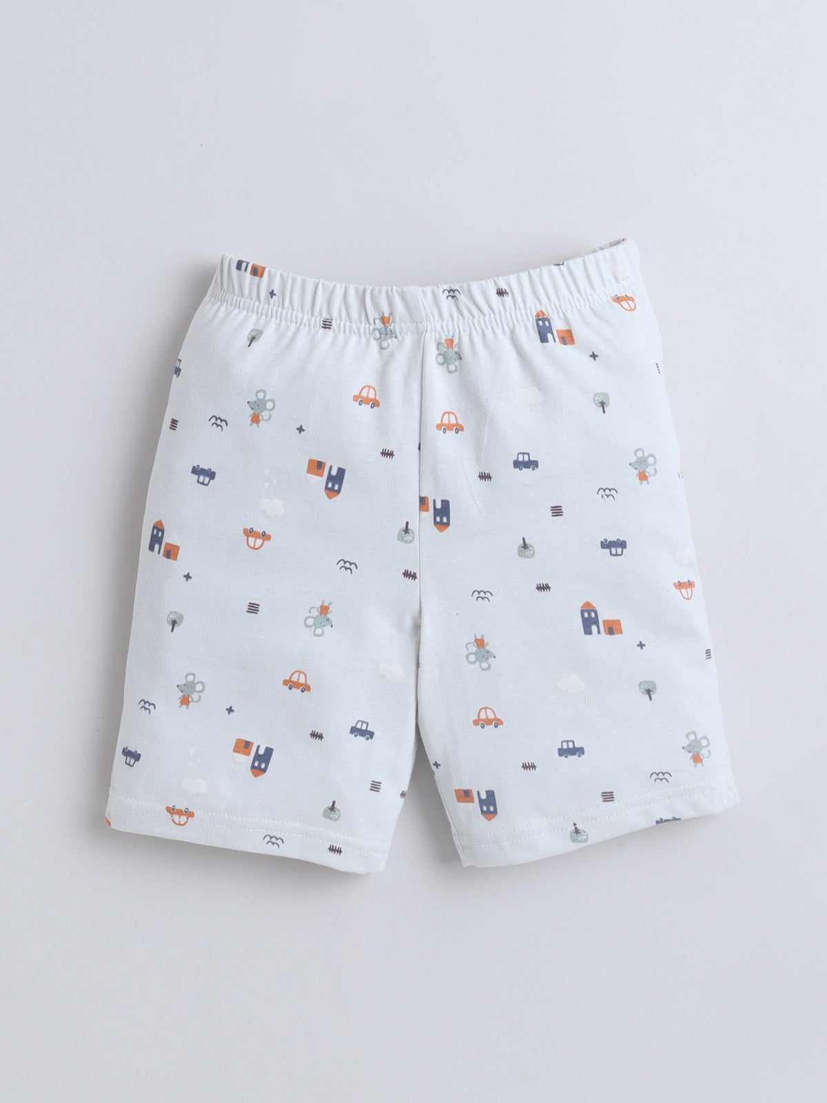 Baby Nation Boys White Printed T-Shirt and Shorts Set | Kids Cotton Co-ord Set with Vehicle Print
