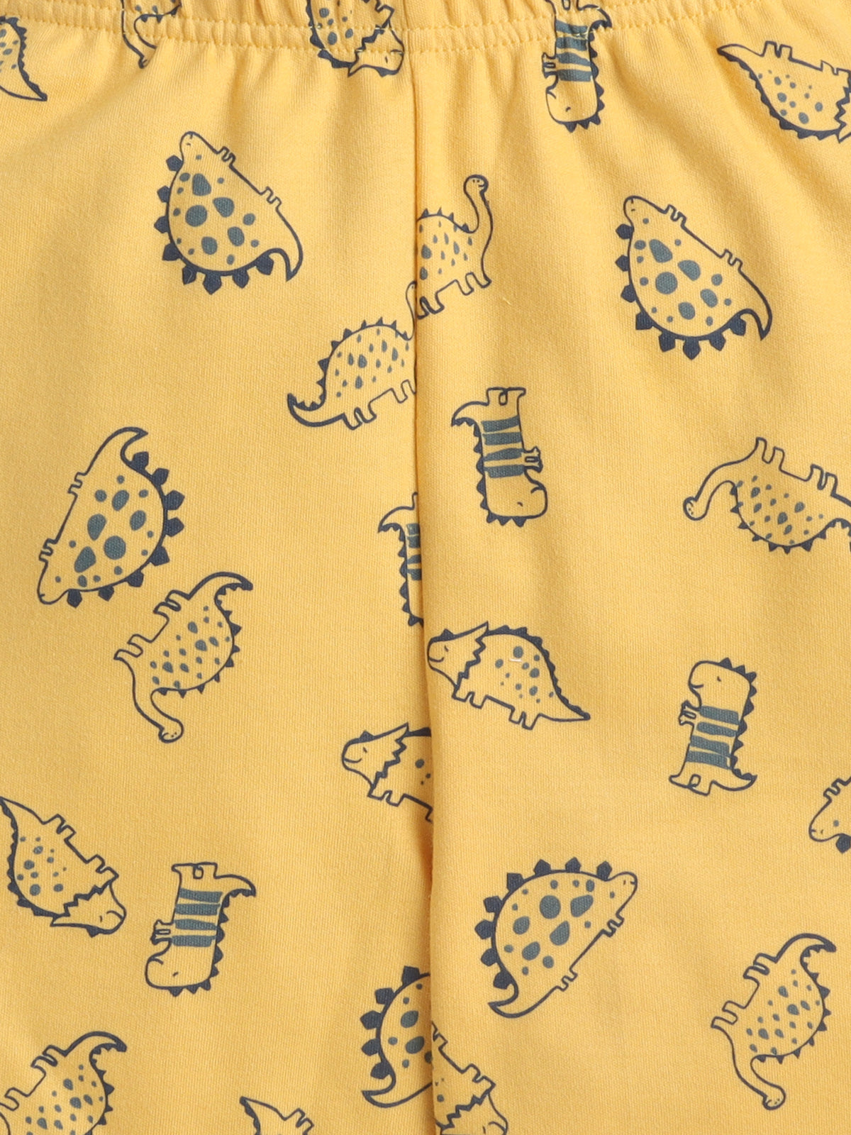 Baby Nation Cotton Knit Half Sleeves Yellow Dino Coordinating Shorts Set - Yellow