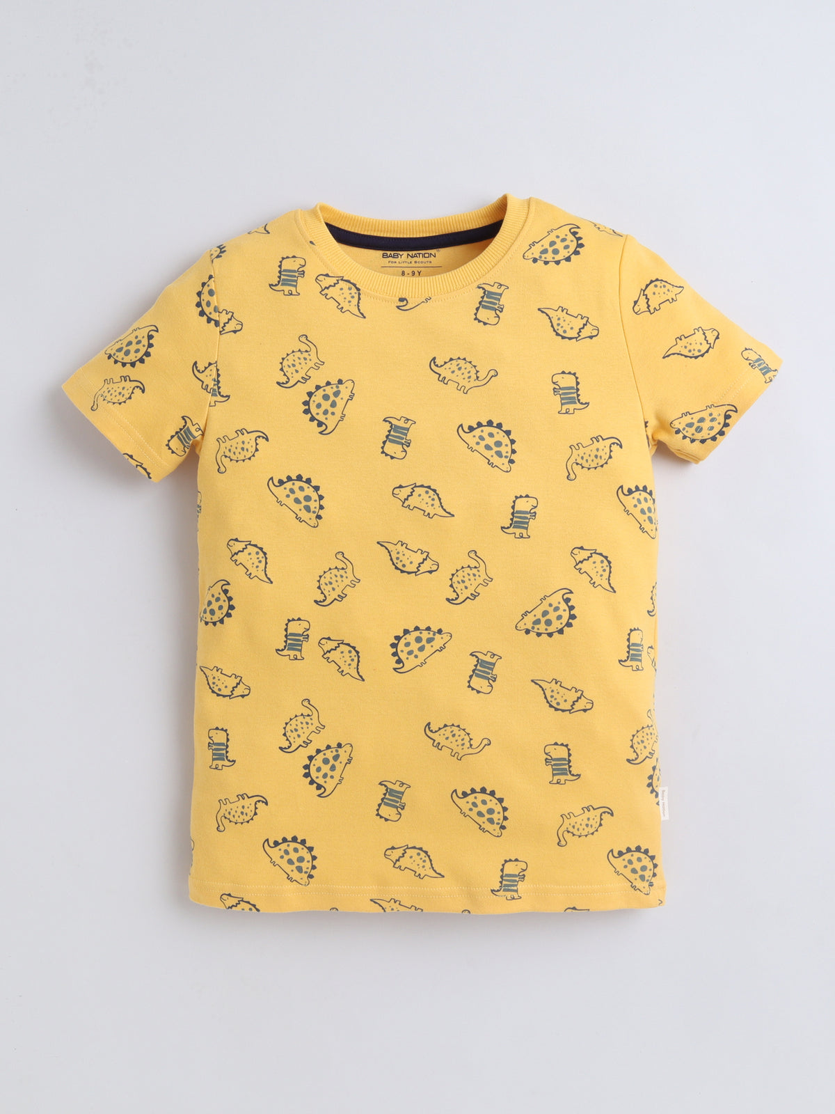 Baby Nation Cotton Knit Half Sleeves Yellow Dino Coordinating Shorts Set - Yellow