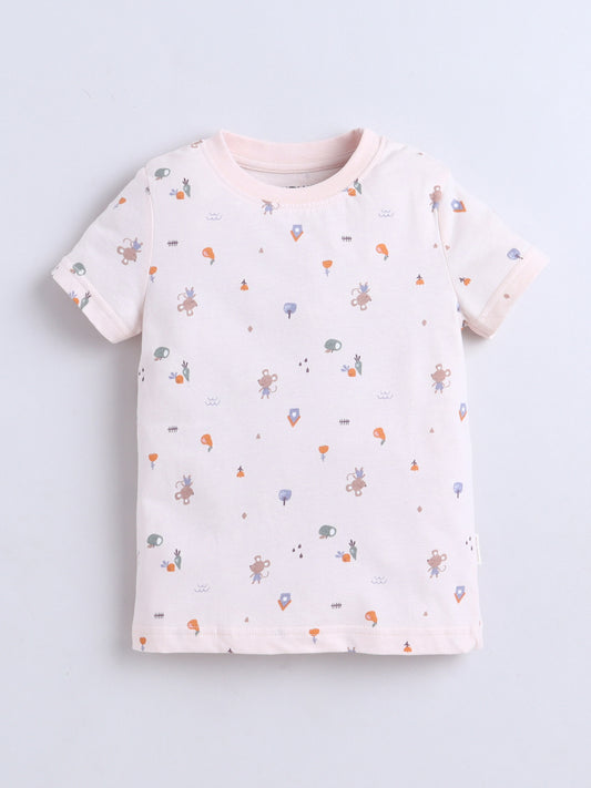 Baby Nation Cotton Knit Half Sleeves Printed T-Shirt - Pink Baby Rat