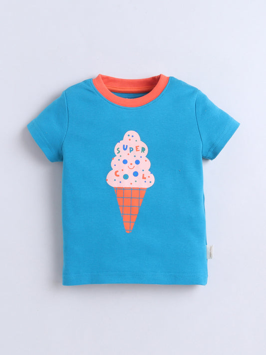 Baby Nation Cotton Knit Half Sleeves Printed T-Shirt - Cyan Ice Cream