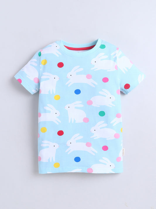 Baby Nation Cotton Knit Half Sleeves Printed T-Shirt - Blue Rabbit