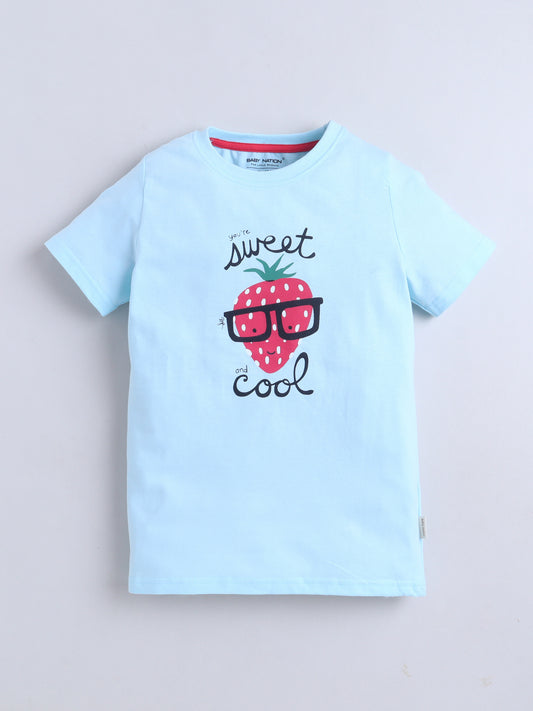 Baby Nation Cotton Knit Half Sleeves Printed T-Shirt - Blue Strawberry