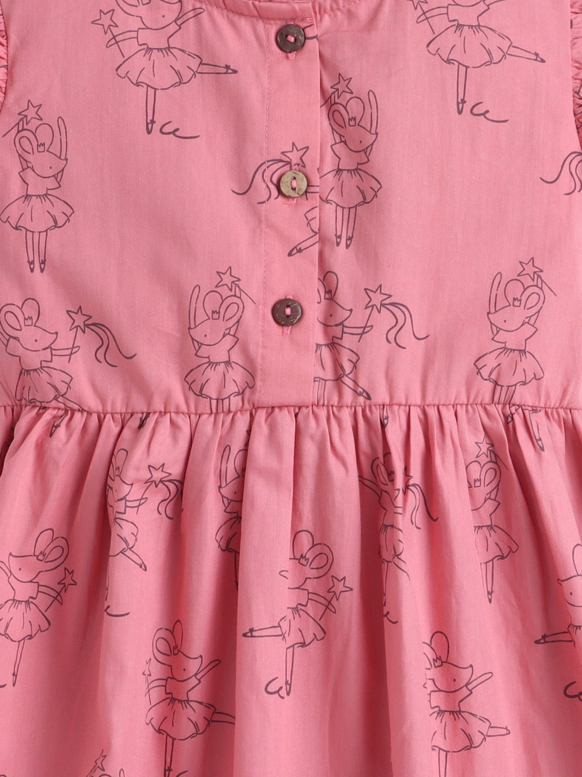 Girls Printed Woven Frock- Pink Rat