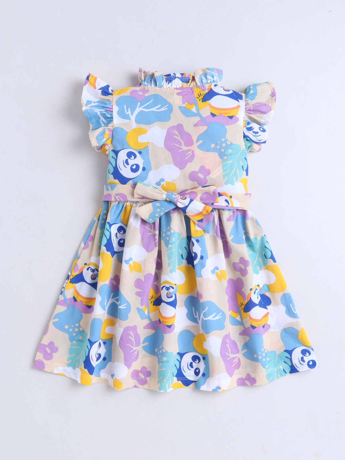 Girls Printed Woven Frock- Blue Panda