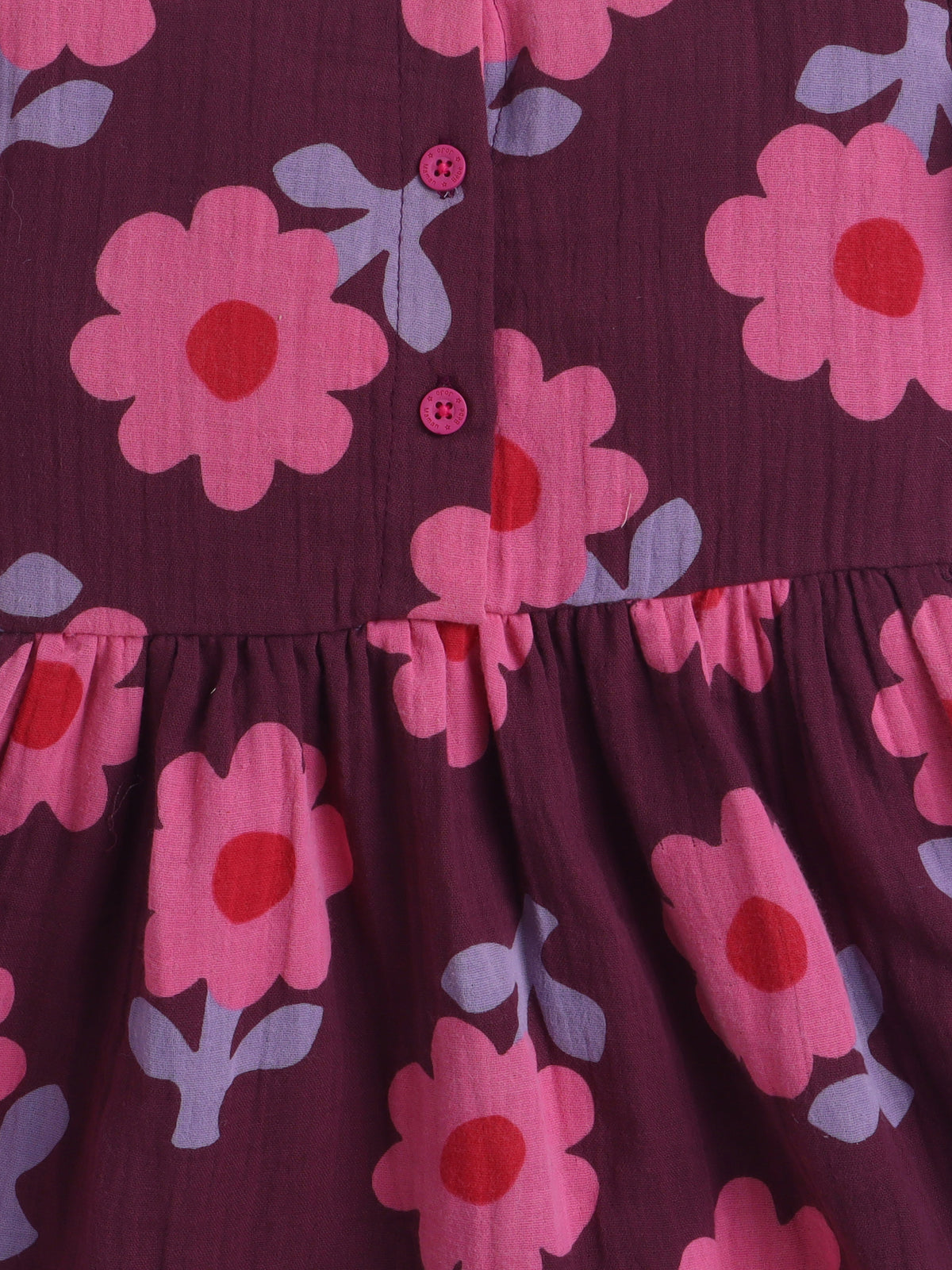 Girls Muslin Dress - Maroon Flower