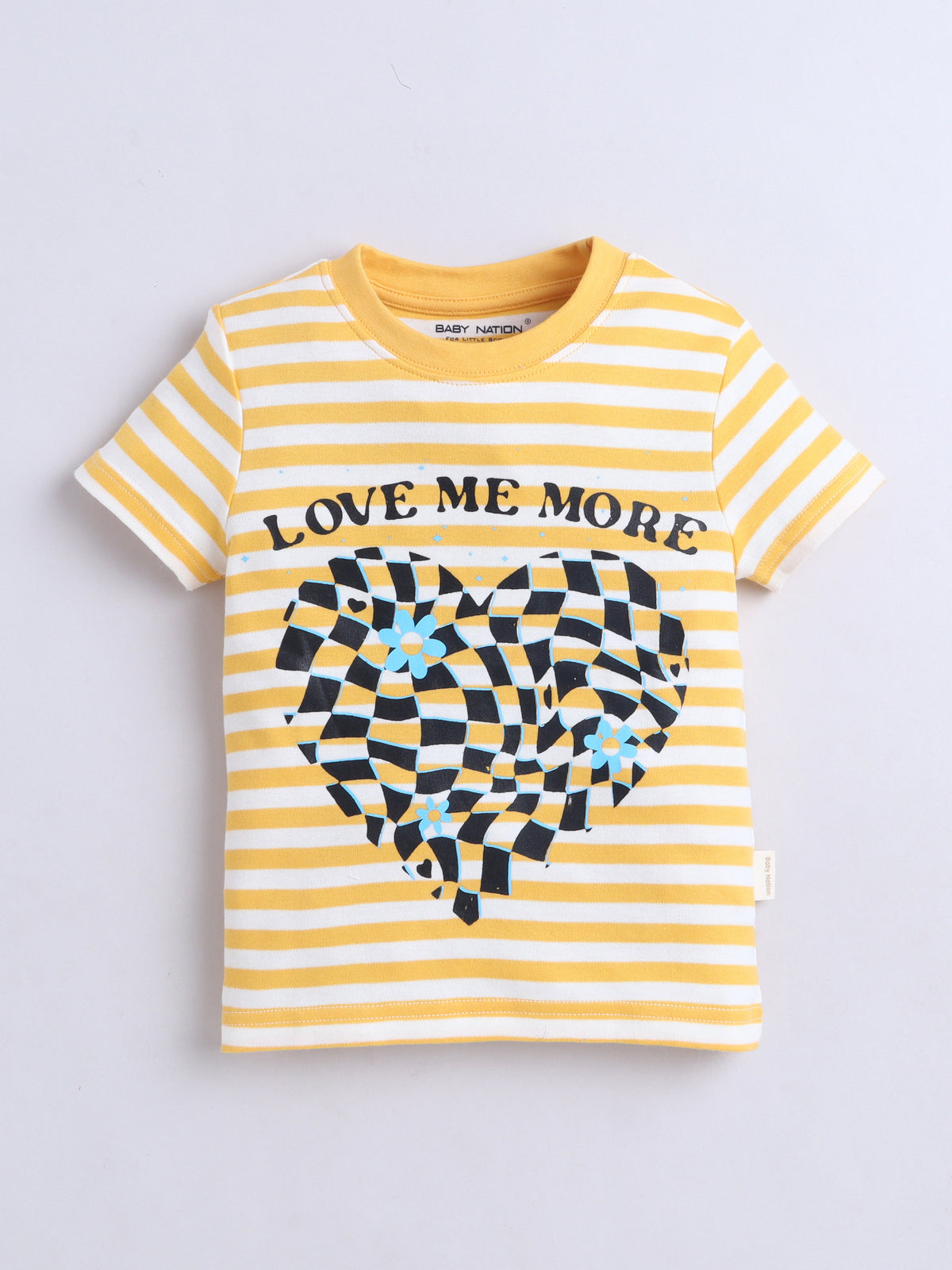 Baby Nation Cotton Knit Half Sleeves Coordinating Shorts Set - Yellow Stripe Heart