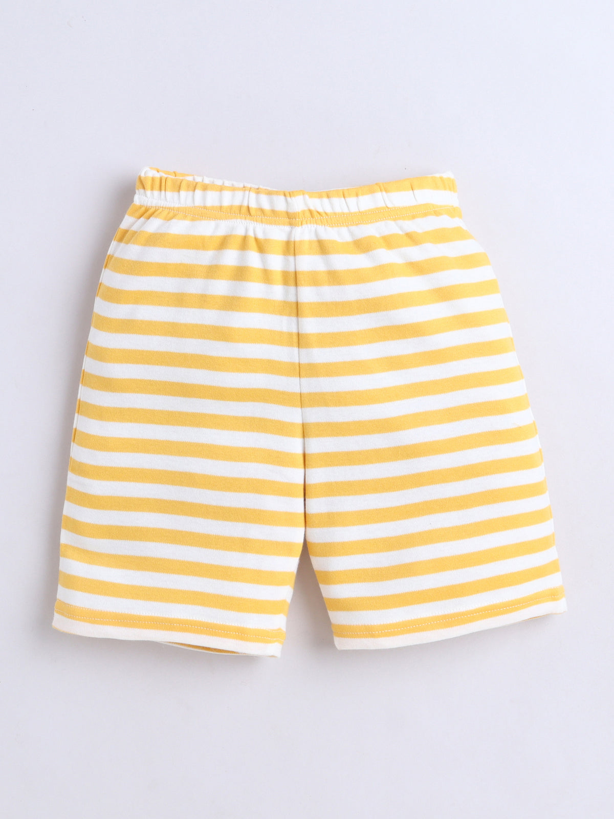 Baby Nation Cotton Knit Half Sleeves Coordinating Shorts Set - Yellow Stripe Heart