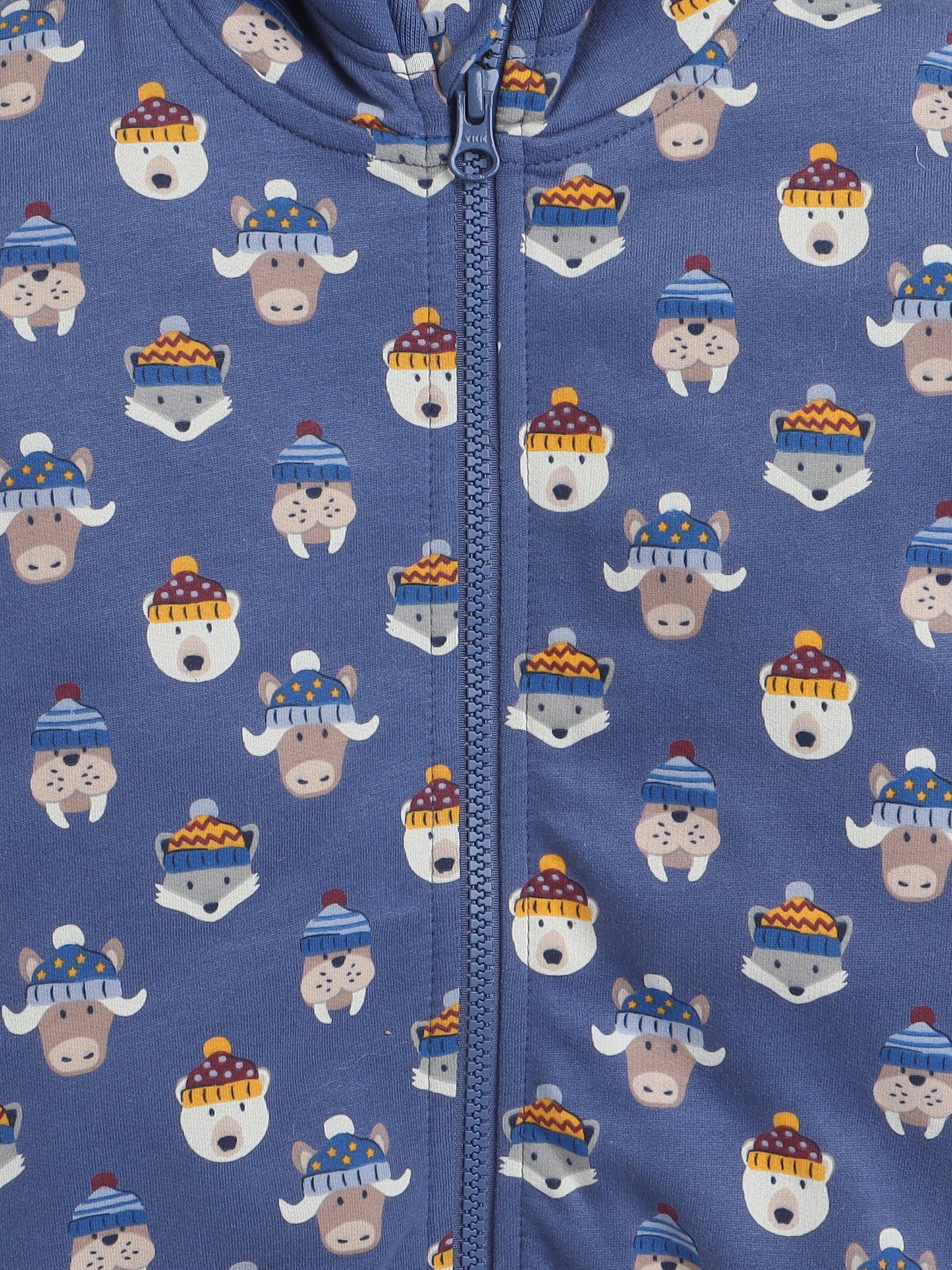 Unisex Printed Winter Hoodie – Blue Animal Design