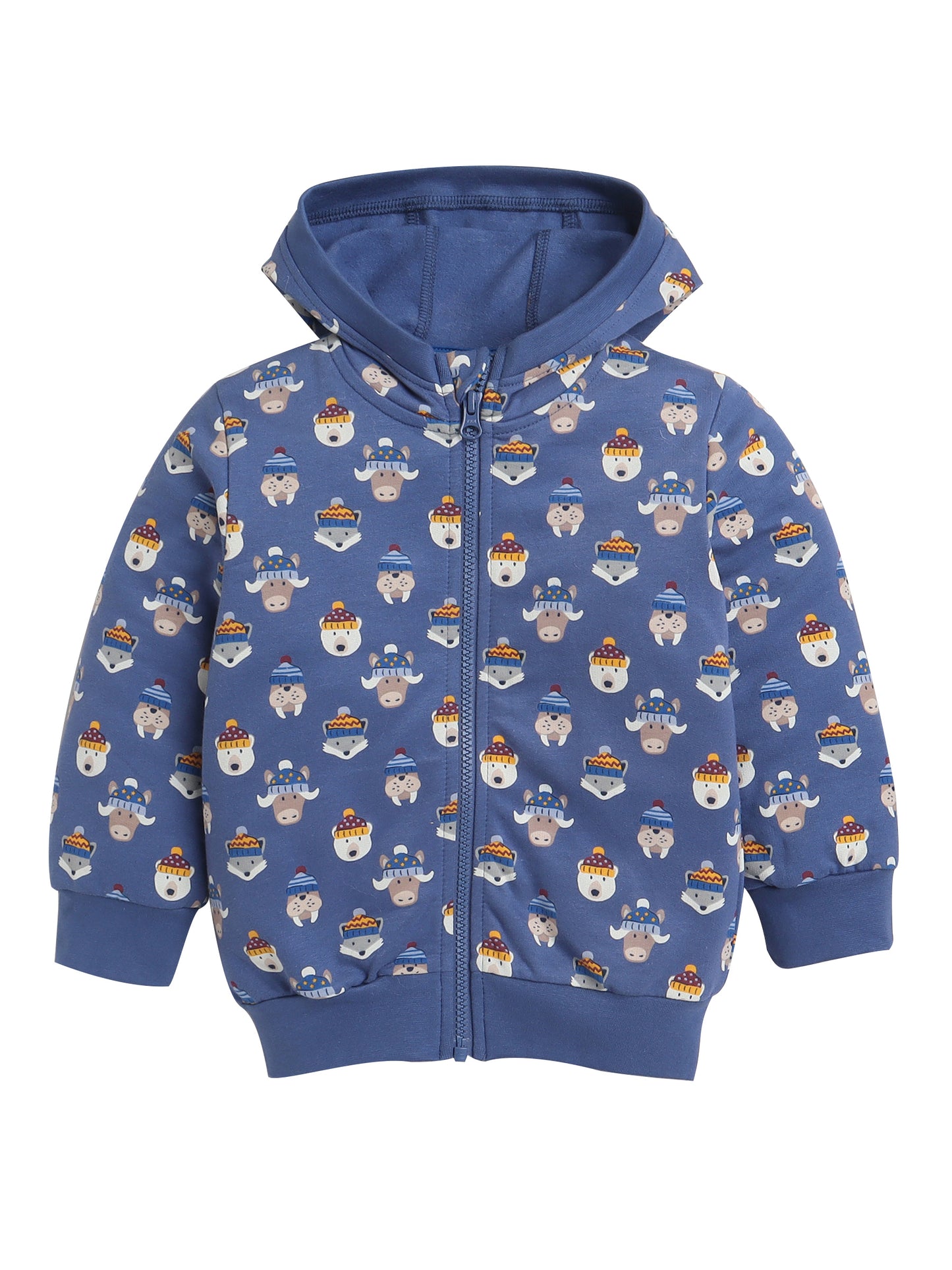 Unisex Printed Winter Hoodie – Blue Animal Design