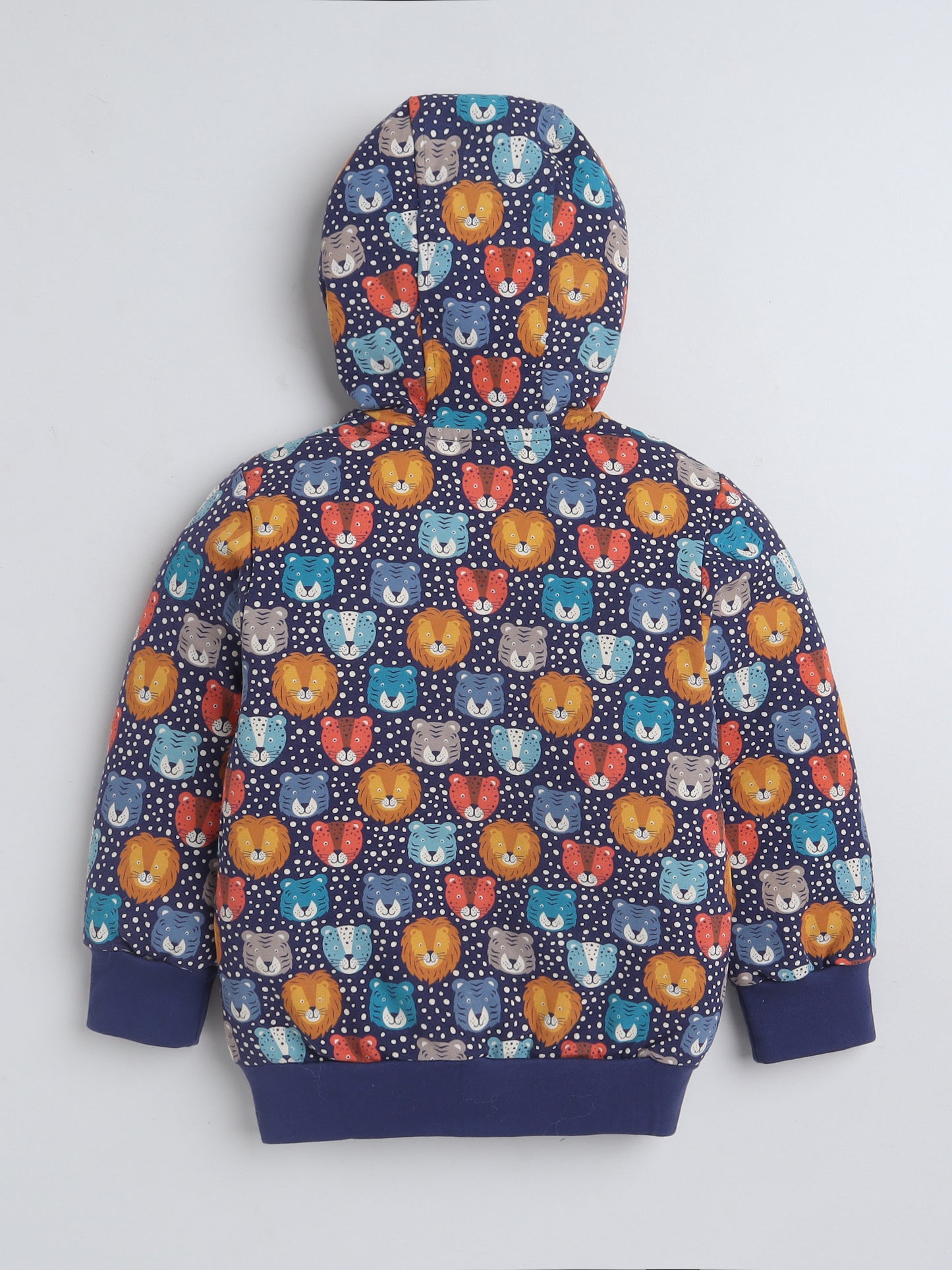 Unisex Kids Animal Print Zipper Hoodie – Navy Blue