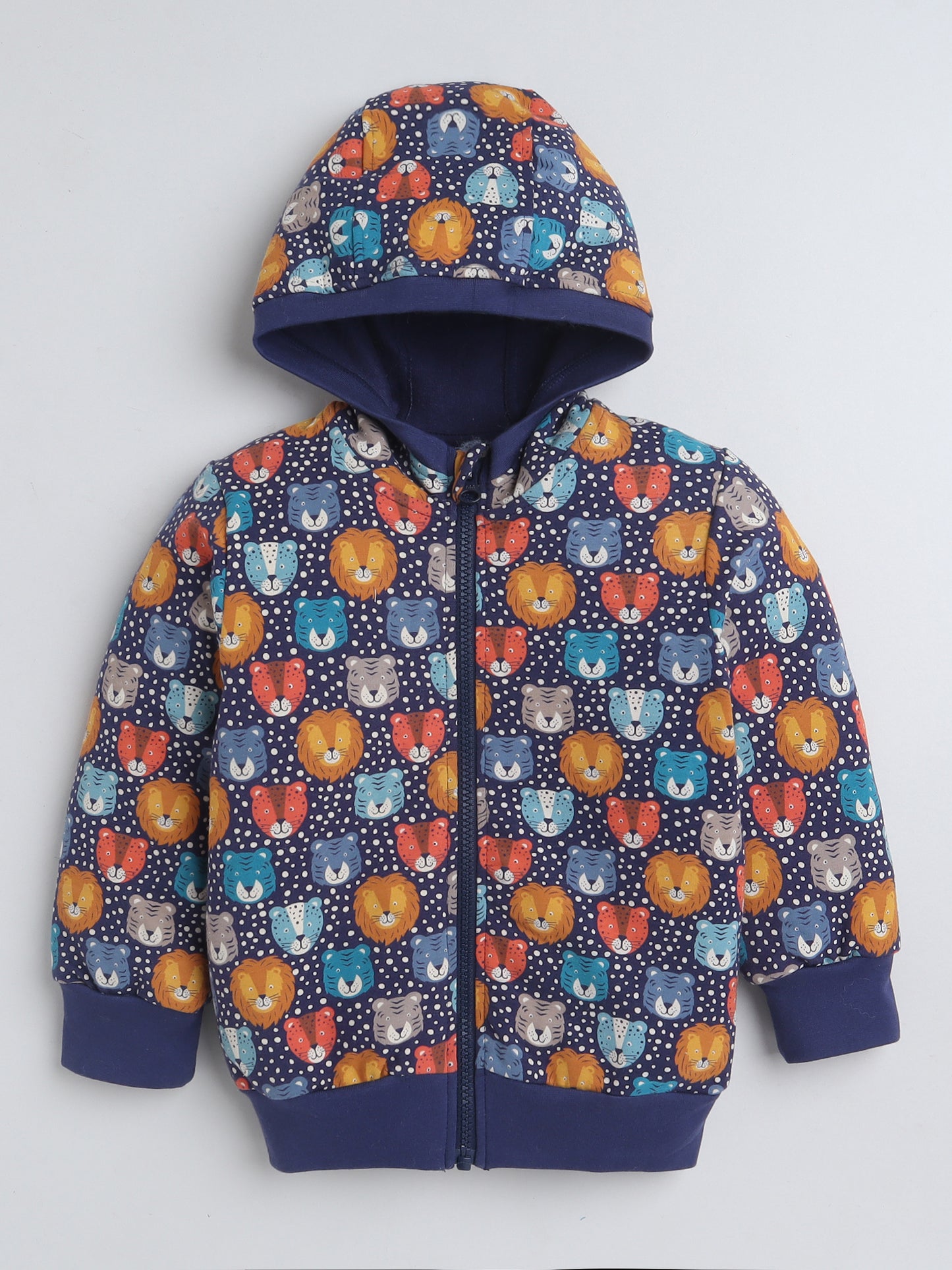 Unisex Kids Animal Print Zipper Hoodie – Navy Blue