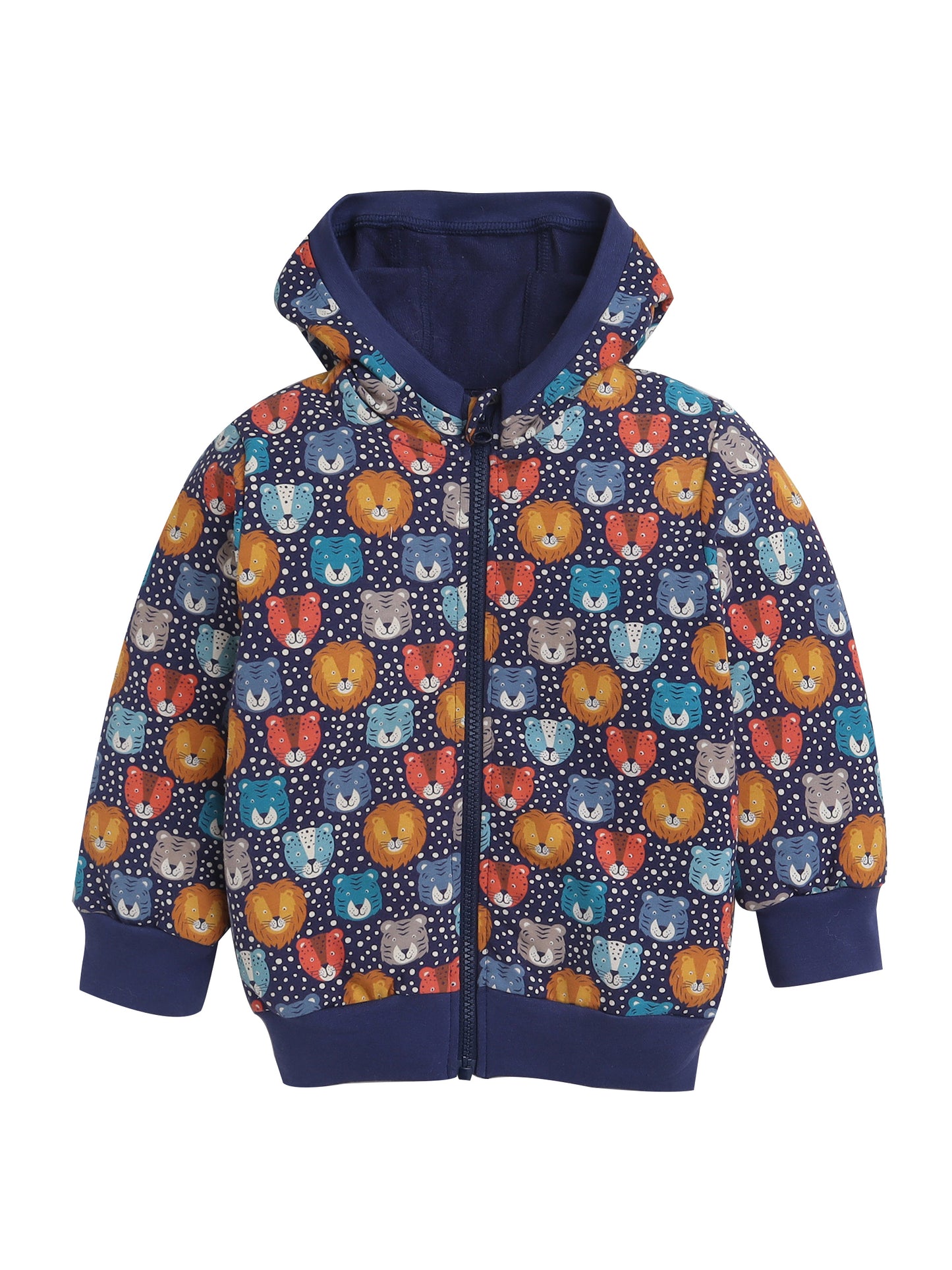 Unisex Kids Animal Print Zipper Hoodie – Navy Blue