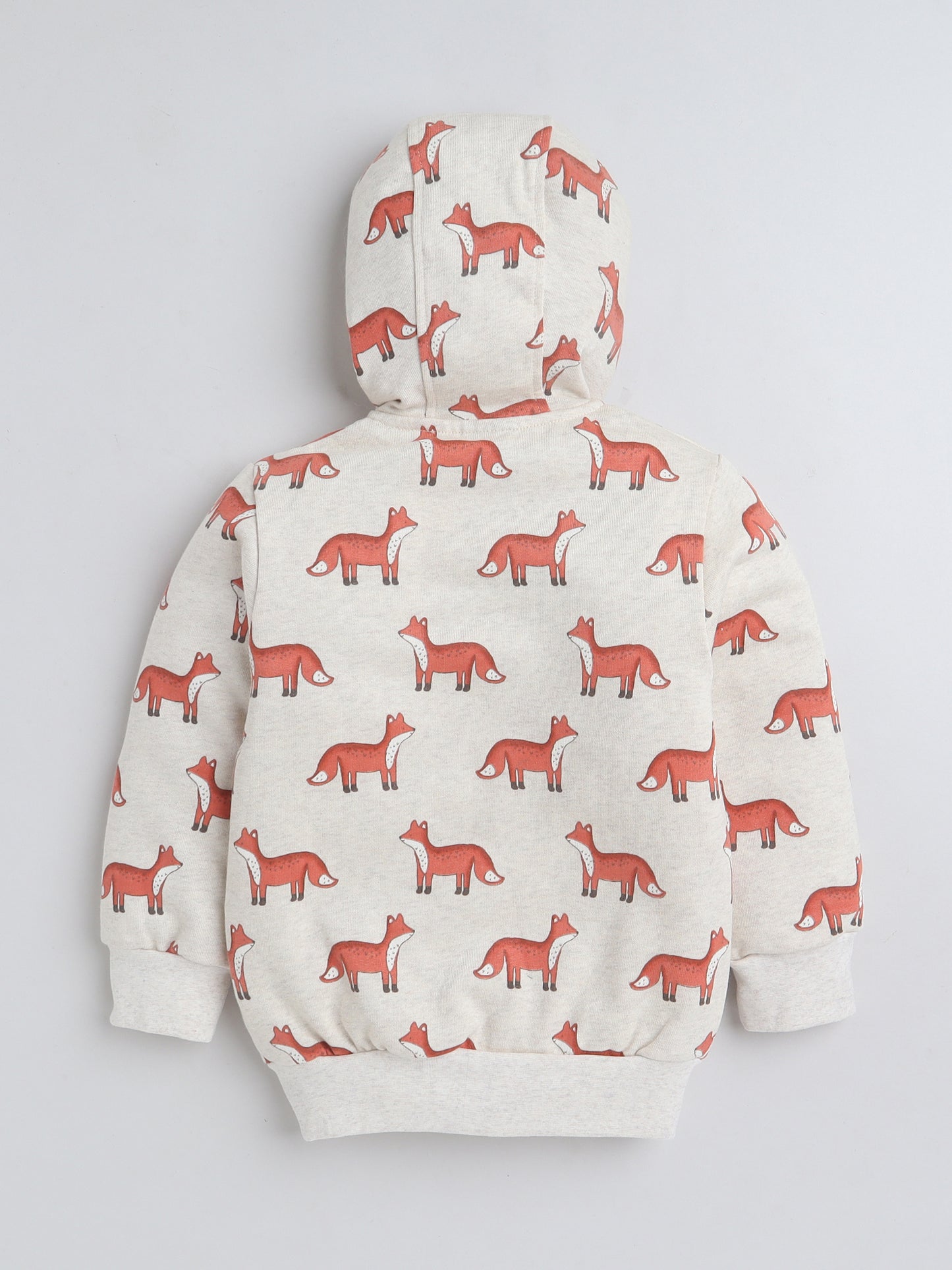Unisex Kids Fox Print Zipper Hoodie – Beige