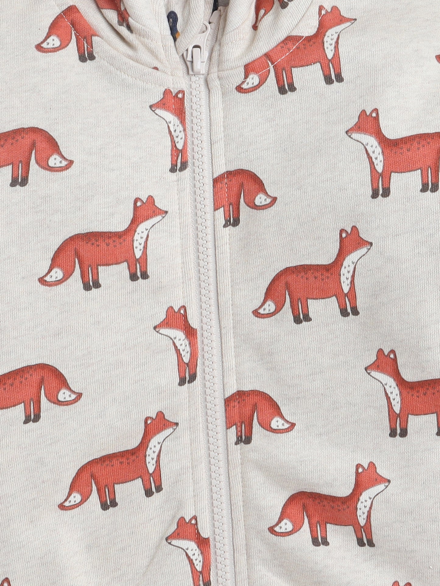 Unisex Kids Fox Print Zipper Hoodie – Beige