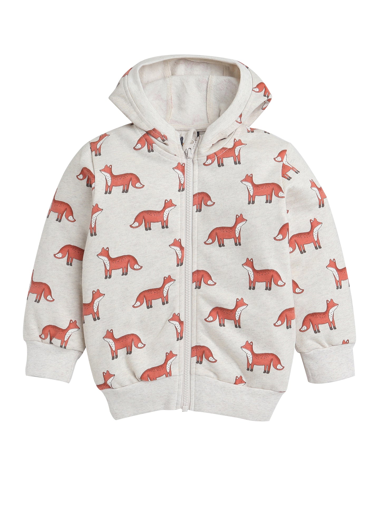 Unisex Kids Fox Print Zipper Hoodie – Beige