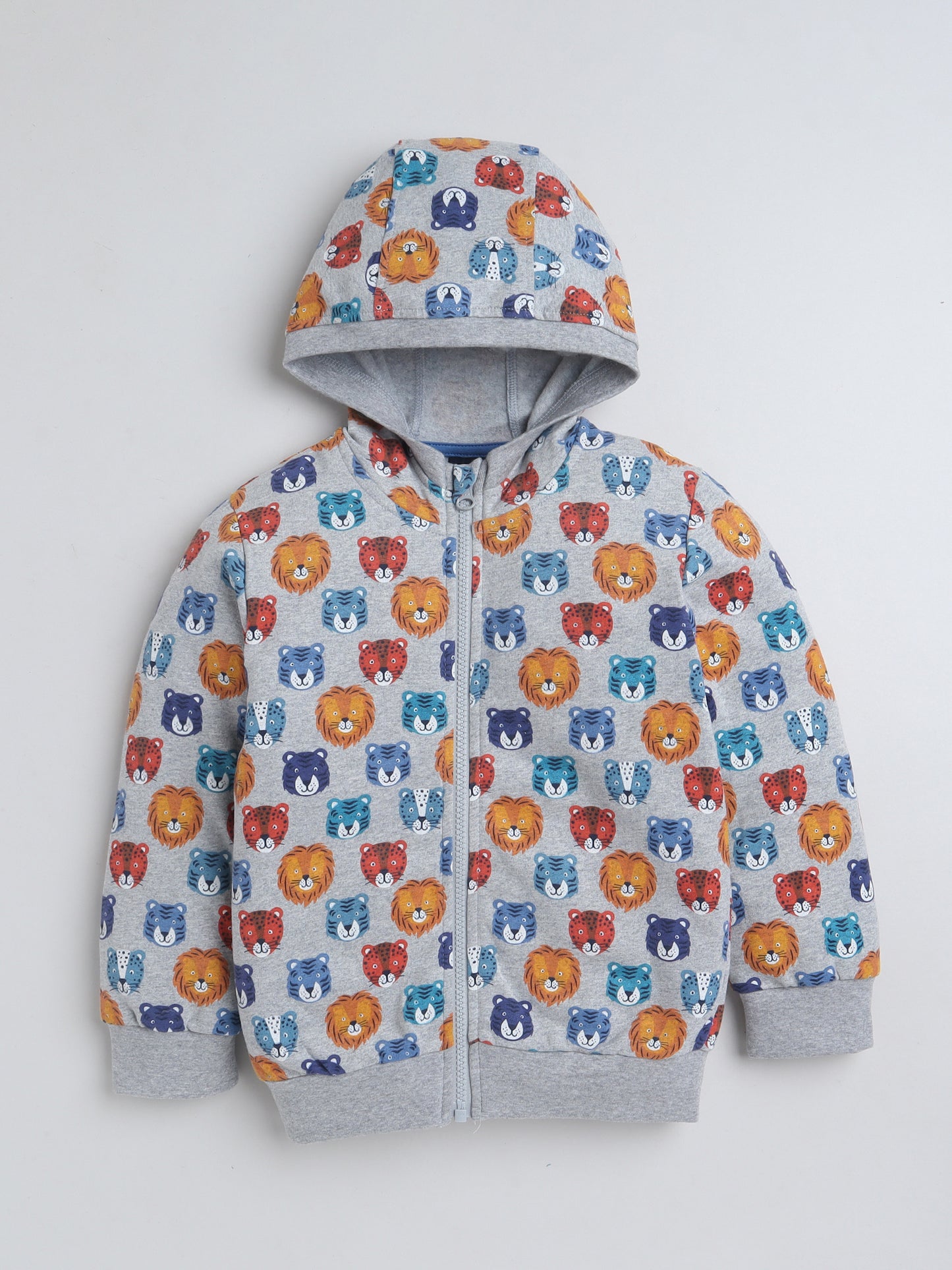 Unisex Kids Animal Print Zipper Hoodie – Grey