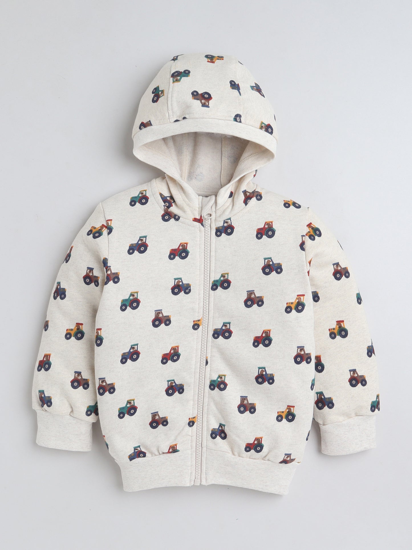 Unisex Printed Winter Hoodie – Cream Tractor Design