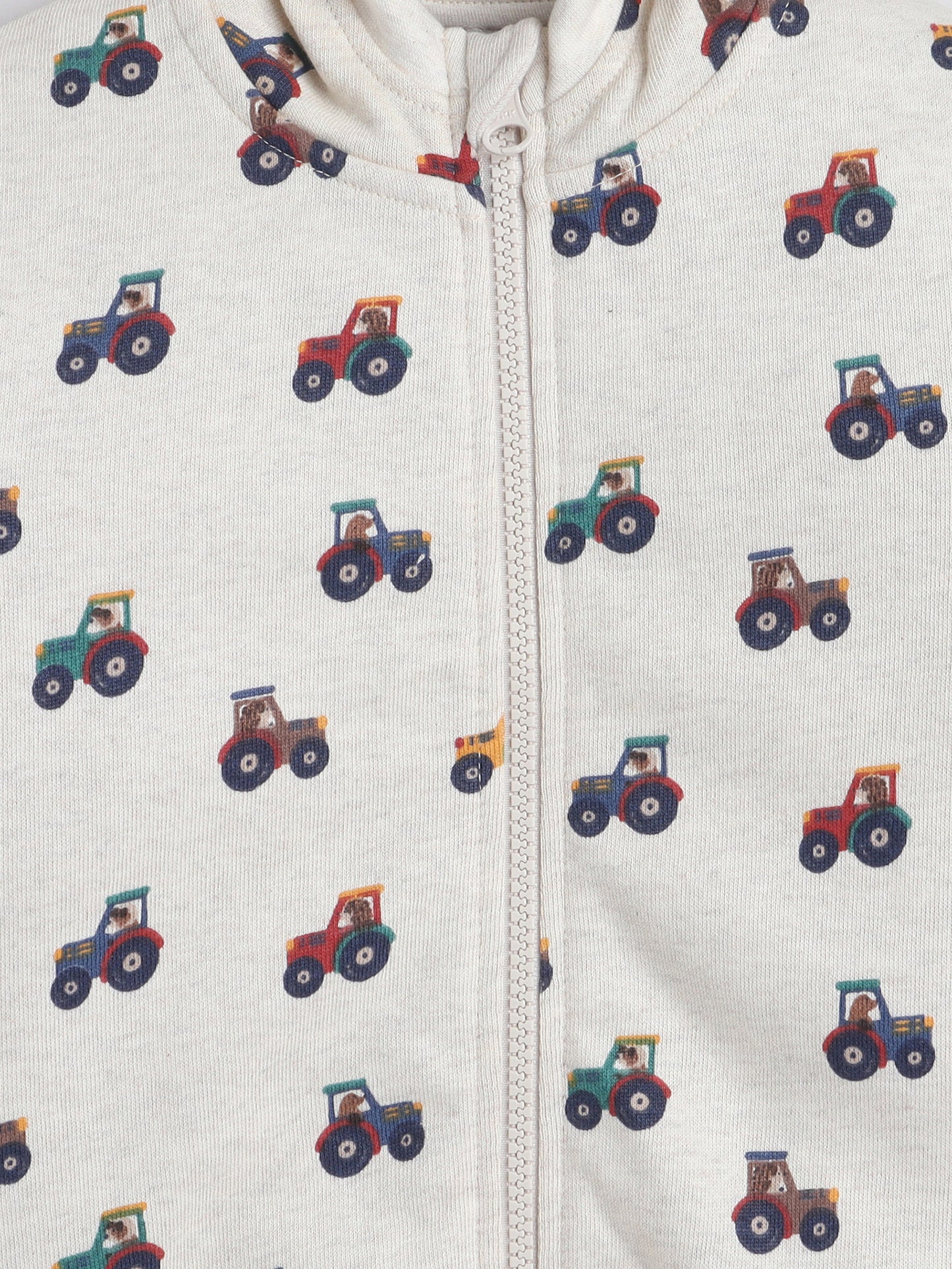 Unisex Printed Winter Hoodie – Cream Tractor Design