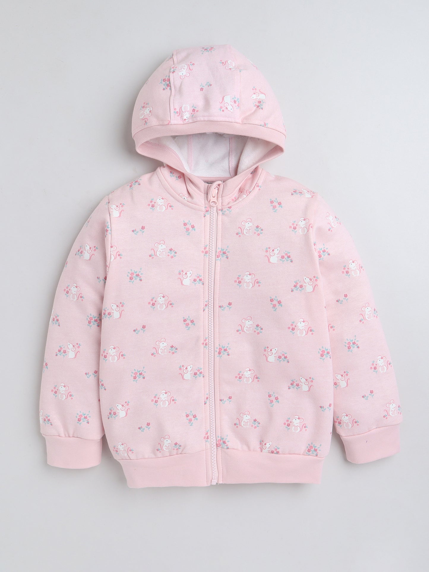 Unisex Printed Winter Hoodie – Pink Mouse Design