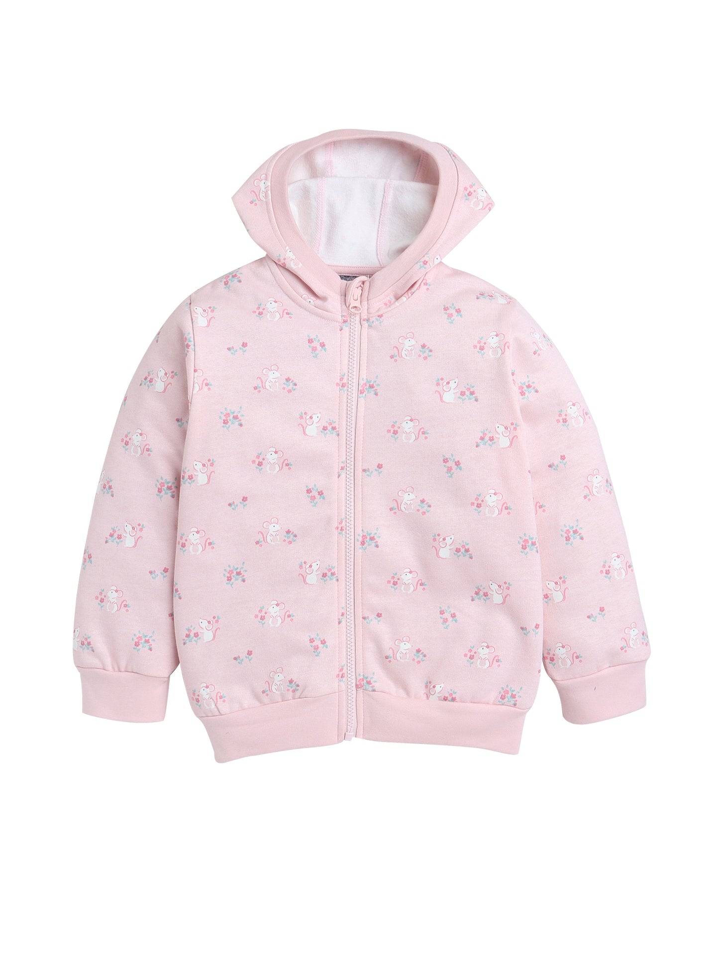 Unisex Printed Winter Hoodie – Pink Mouse Design